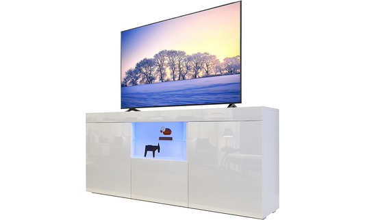 Dripex 135cm LED TV Cabinet, Modern High Gloss TV Stand with Ambient Lights & Storage, Entertainment Unit for 22''-55'' TVs, White