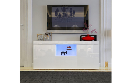 Dripex 135cm LED TV Cabinet, Modern High Gloss TV Stand with Ambient Lights & Storage, Entertainment Unit for 22''-55'' TVs, White