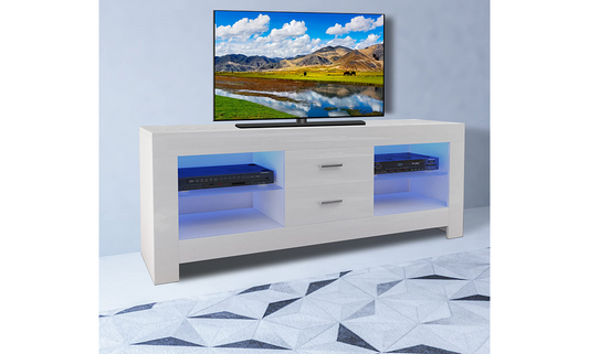 Dripex 130cm LED TV Stand Cabinet with Drawer & Shelves, Modern Entertainment Unit for 22''-52'' TVs, White Cream