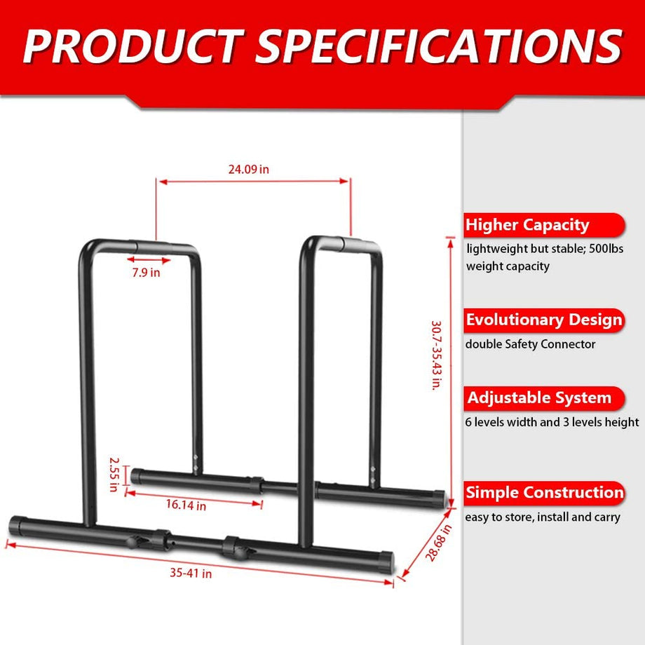 Yoleo Adjustable Dip Bar- 500lbs