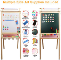Dripex Kids Easel Double Sided Painting Chalkboard and Magnetic Board with Paper Roller for Children