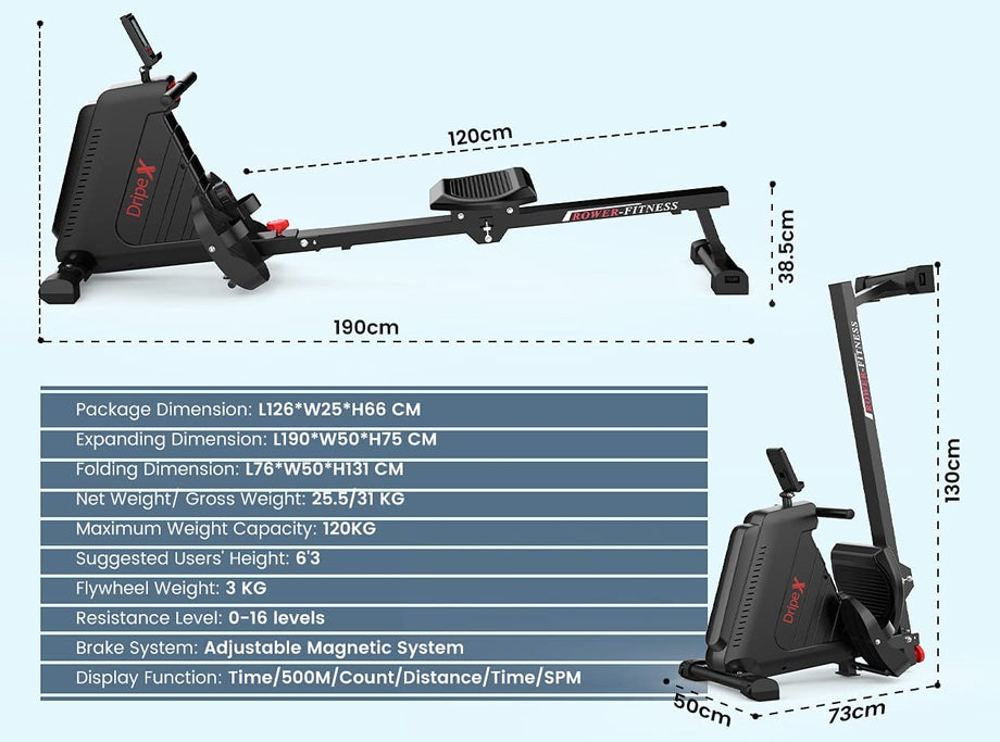 Dripex Foldable Rowing Machine Magnetic Rower with 16 Level Adjustable Resistances for Home use