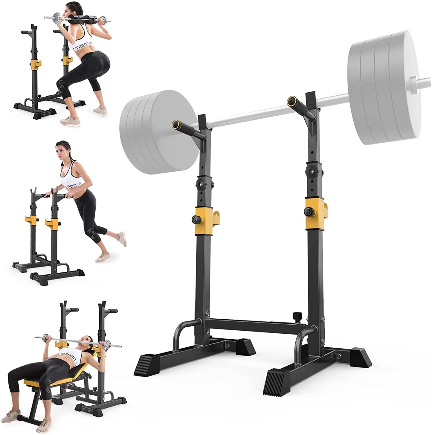 Dripex Squat Rack Stand Home Gym, Adjustable Bench Press Rack, Solid Steel Barbell Rack with Dip Bar Station, Multi-Function Weight Lifting Rack Stand Max 550LBS