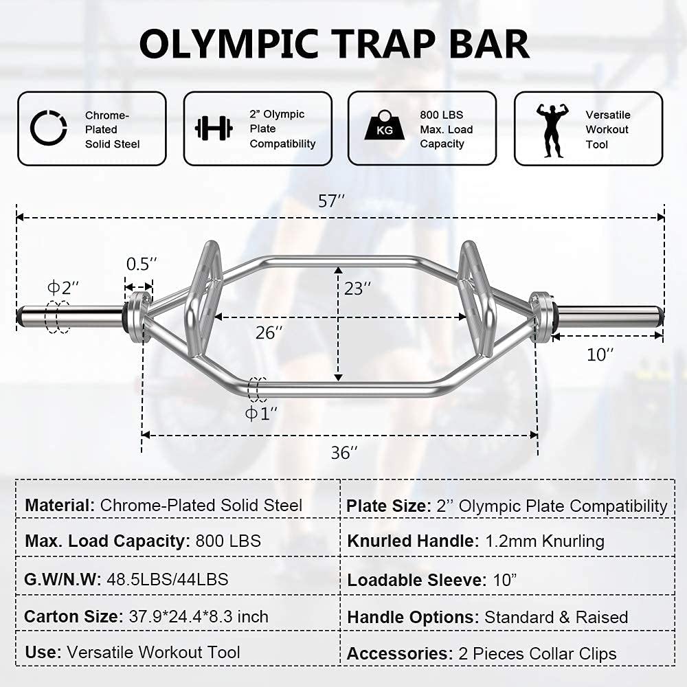 Dripex Olympic Hex Bar Barbell Bars - 56" Deadlift Trap Bar Weights Lifting Shrug Bar