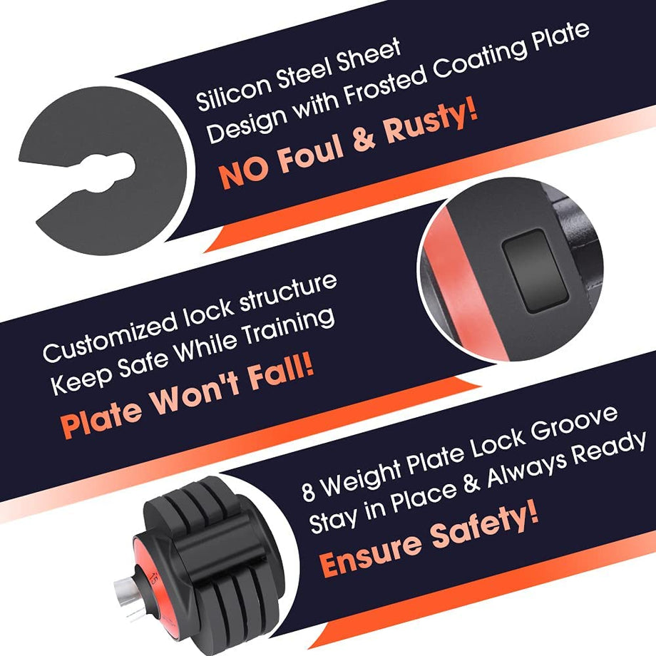 Dripex 10-level Adjustable Dumbbells Fast Adjust Weight by Turning Handle for Full Body Workout Fitness