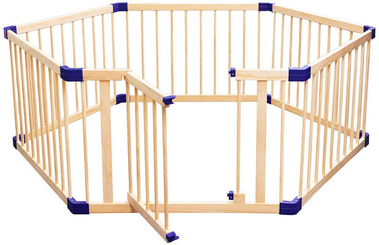 Dripex 204 x 104cm Wooden Baby Playpen, 6 Panels Large Play Fence for Toddlers, Kids Hexagonal Rectangle Activity Center Safety Play Yard with Lockable Door for Indoor and Outdoor (100cm x 6 Panels)