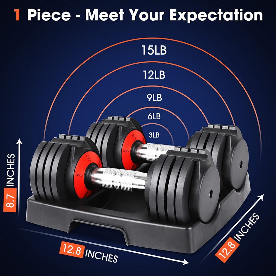Dripex 10-level Adjustable Dumbbells Fast Adjust Weight by Turning Handle for Full Body Workout Fitness
