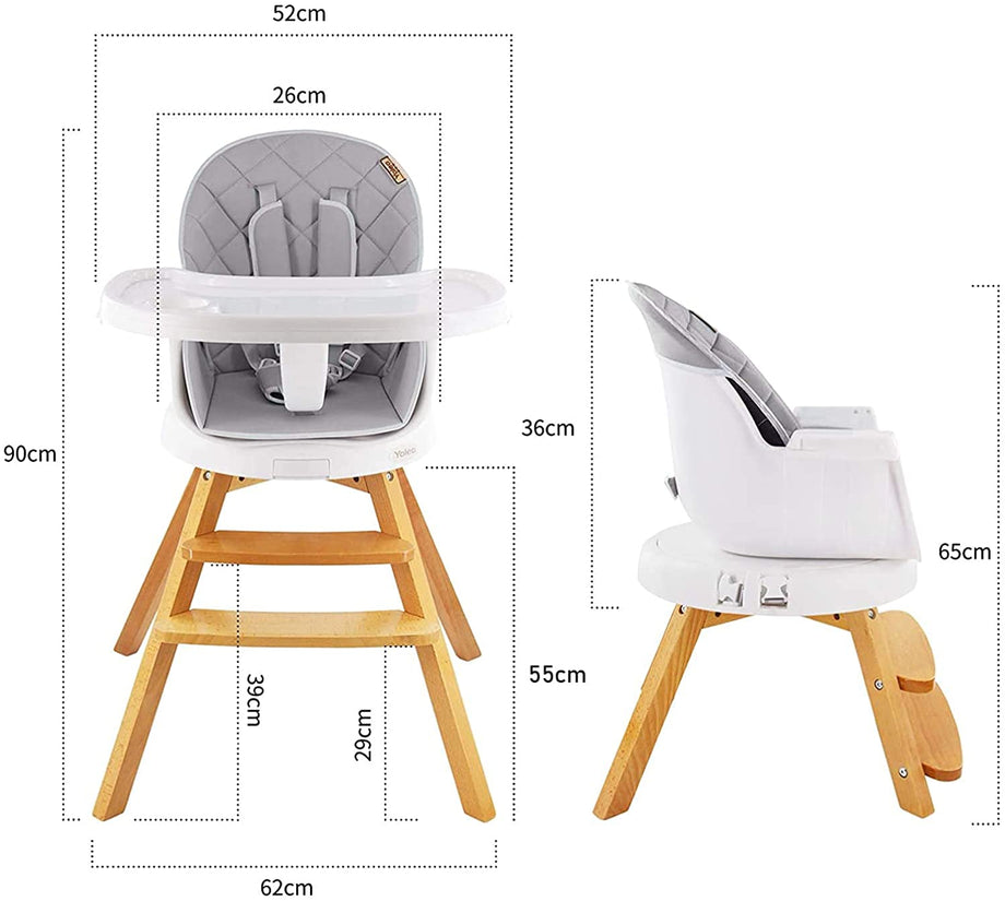 Yoleo Baby High Chair 4 in 1 Wooden High Chair Modern Design Booster Chair with Double Removable Tray Wooden Legs and 360° Rotatable Turntable for Baby Infants Toddlers