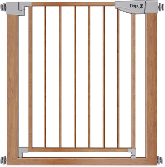 Dripex Stair Gate for Baby and Pet, Baby Safety Gate Pressure Fit, Metal Safety Gate for Doors and Stairs, Adjustable 75 cm - 82cm, One-Handed Operation, Auto Close Baby Gate, Wood Pattern Color