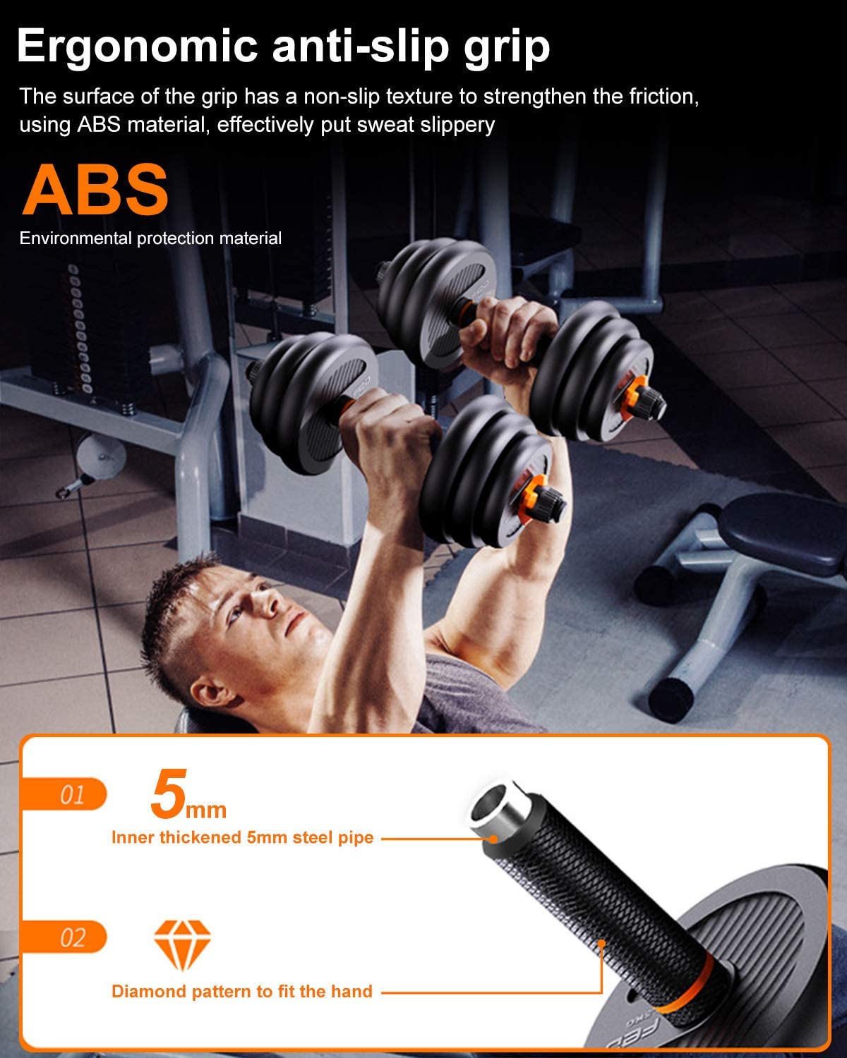 Dripex Adjustable Dumbbell Barbell Weight Pair (2021 New Version)- Free Weighs 4-In-1 Set with Non-Slip Neoprene Hand, Perfect for Male and Female Fitness at Home and Office Gym-10KG