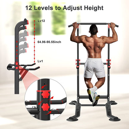 Dripex Multi-Function Power Tower-Pull Up Bar Station for Home Gym-Dip Station Workout Strength Training Fitness Equipment-Height Adjustable Pull up/Dip Bar 330LBS