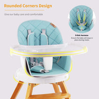 Yoleo Baby High Chair 4 in 1 Wooden High Chair Modern Design Booster Chair with Double Removable Tray Wooden Legs and 360° Rotatable Turntable for Baby Infants Toddlers