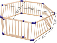 Dripex 204 x 104cm Wooden Baby Playpen, 6 Panels Large Play Fence for Toddlers, Kids Hexagonal Rectangle Activity Center Safety Play Yard with Lockable Door for Indoor and Outdoor (100cm x 6 Panels)