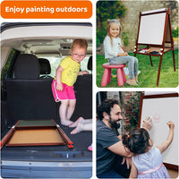 Dripex Kids Easel ,Childrens Bamboo Art Easel with Paper Roll ,Double-Sided Easel Kids ,Height Adjustable Magnetic Chalkboard Easel ,Kids Painting Blackboard with Other Accessories for Toddler