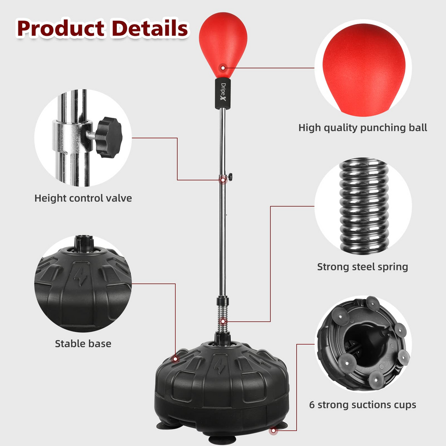 Dripex Speed Punch Ball with Adjustable Height Stand, Punching Bag with Boxing Gloves - Great for Boxing Equipment, MMA Training, Stress Fitness & Relief for Adults, Teens & Kids