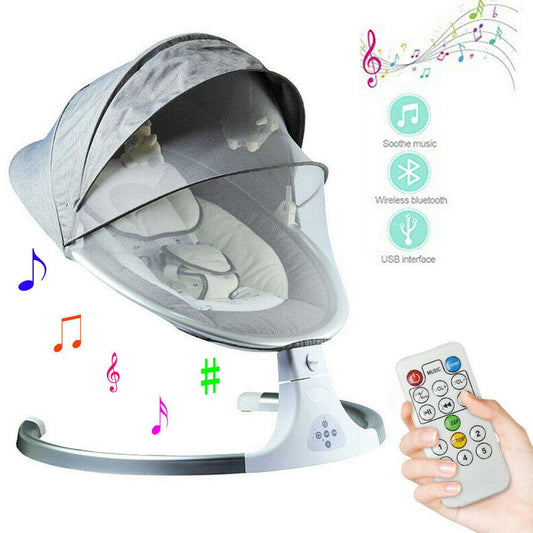 Electric Infant Baby Bouncer Swing Chair Musical Rocking Bouncy Cradle Seat Grey