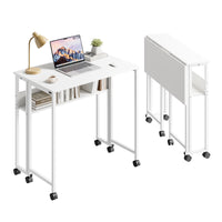 Dripex 80 x 50cm Folding Desk with Storage Shelf & Wheels, Mobile Foldable Desk for Home Office, Space Saving Multipurpose Table for Small Space, Easy Assembly