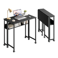 Dripex 80 x 50cm Folding Desk with Storage Shelf & Wheels, Mobile Foldable Desk for Home Office, Space Saving Multipurpose Table for Small Space, Easy Assembly