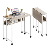 Dripex 80 x 50cm Folding Desk with Storage Shelf & Wheels, Mobile Foldable Desk for Home Office, Space Saving Multipurpose Table for Small Space, Easy Assembly