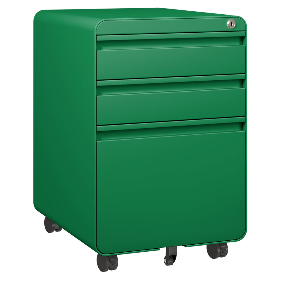 Dripex 3 Drawer Lockable Filing Cabinet, Metal Mobile File Cabinet on Wheels, Under Desk Office Storage for A4, Letter & Legal Files, Anti-Tilt, Pre-Assembled Body