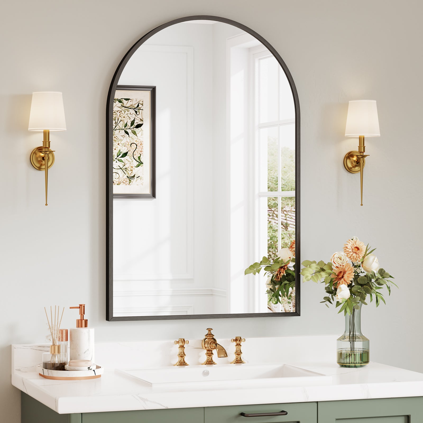 Arched Mirror 75 x 50cm 90 x 60cm Wall Mounted or Leaning Pre Fitted Holes &amp Fixing Kit Bathroom Living Room &amp Bedroom