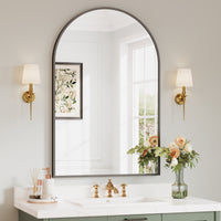 Dripex Arched Mirror, 75 x 50cm/90 x 60cm Wall-Mounted or Leaning, Pre-Fitted Holes & Fixing Kit, for Bathroom, Living Room & Bedroom