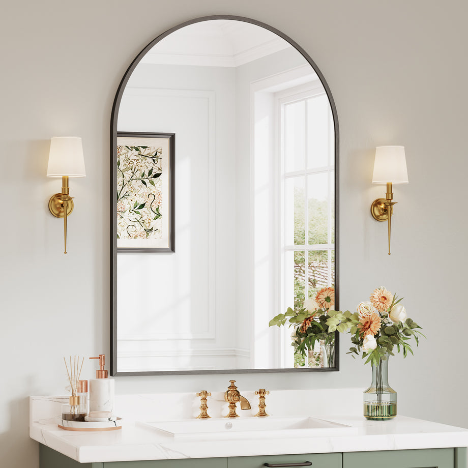 Dripex Arched Mirror, 75 x 50cm/90 x 60cm Wall-Mounted or Leaning, Pre-Fitted Holes & Fixing Kit, for Bathroom, Living Room & Bedroom