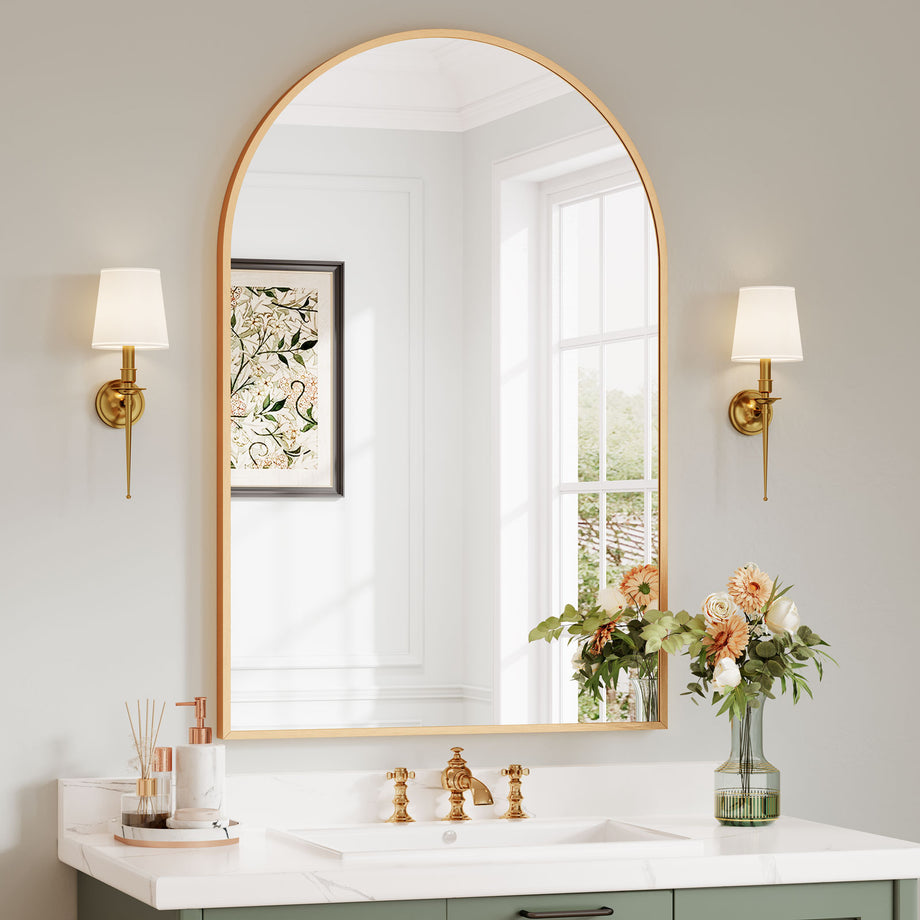 Dripex Arched Mirror, 75 x 50cm/90 x 60cm Wall-Mounted or Leaning, Pre-Fitted Holes & Fixing Kit, for Bathroom, Living Room & Bedroom