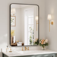 Dripex Rectangular Bathroom Mirror, 75 x 55cm Aluminium Frame Curved Corners, Pre-Fitted Hooks & Fixing Kit, Hang or Lean Vertically/Horizontally, for Living Room, Bedroom