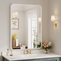Dripex Rectangular Bathroom Mirror, 75 x 55cm Aluminium Frame Curved Corners, Pre-Fitted Hooks & Fixing Kit, Hang or Lean Vertically/Horizontally, for Living Room, Bedroom