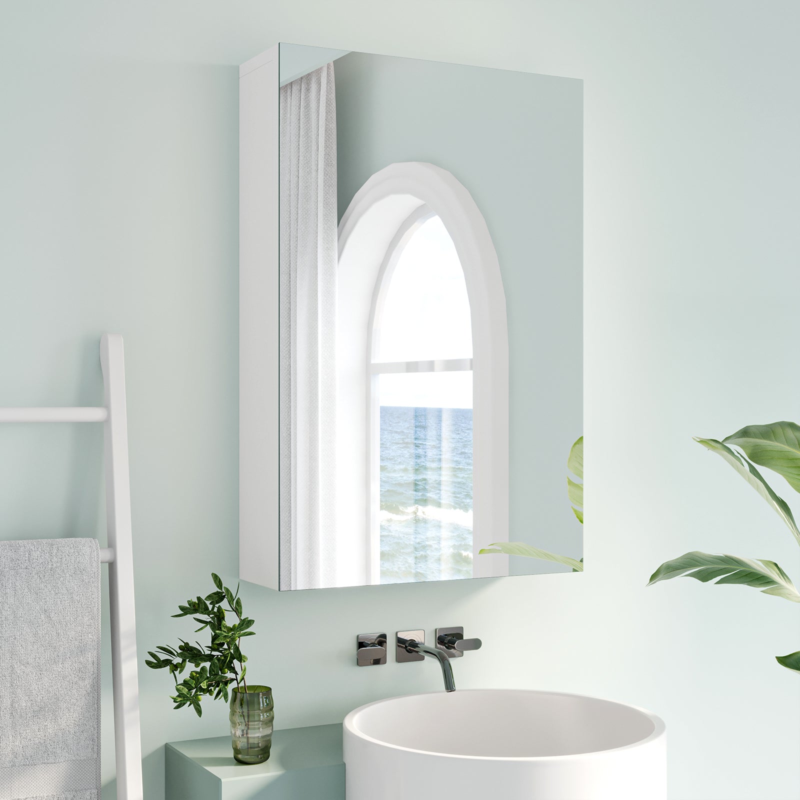 Single Door Bathroom Mirror Cabinet Wall Mounted Storage Cupboard Mirror Cabinet Adjustable Shelf