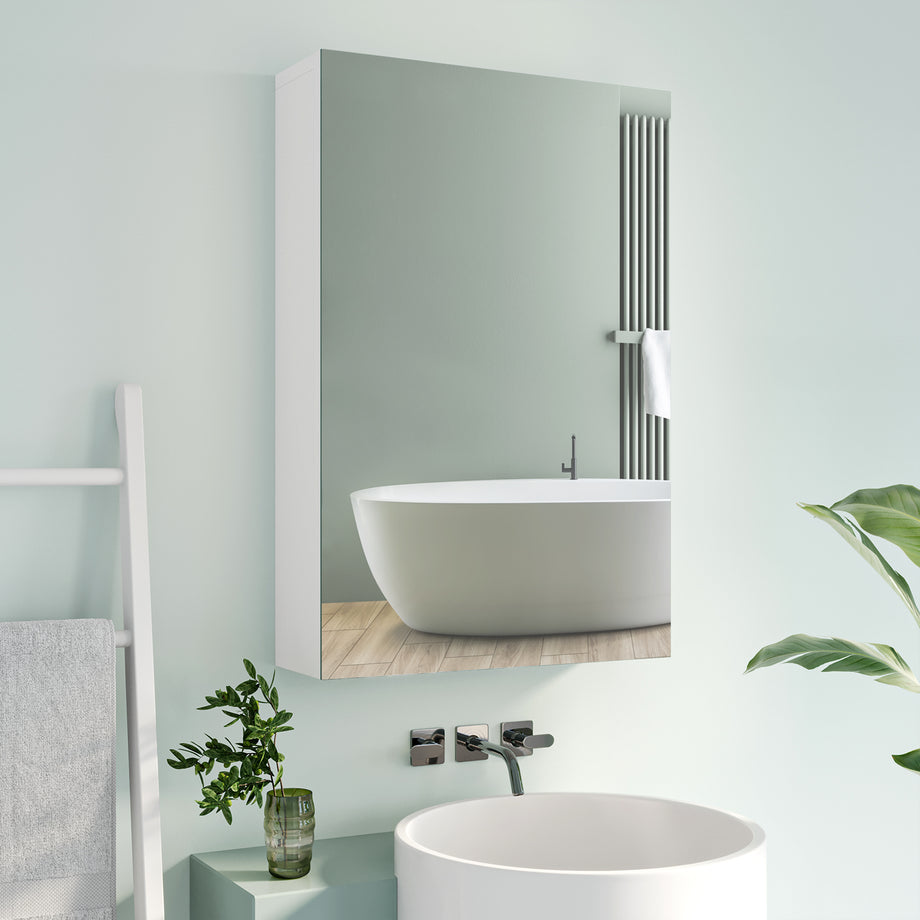 Dripex Single Door Bathroom Mirror Cabinet, Wall Mounted Storage Cupboard with Mirror, Cabinet with Adjustable Shelf