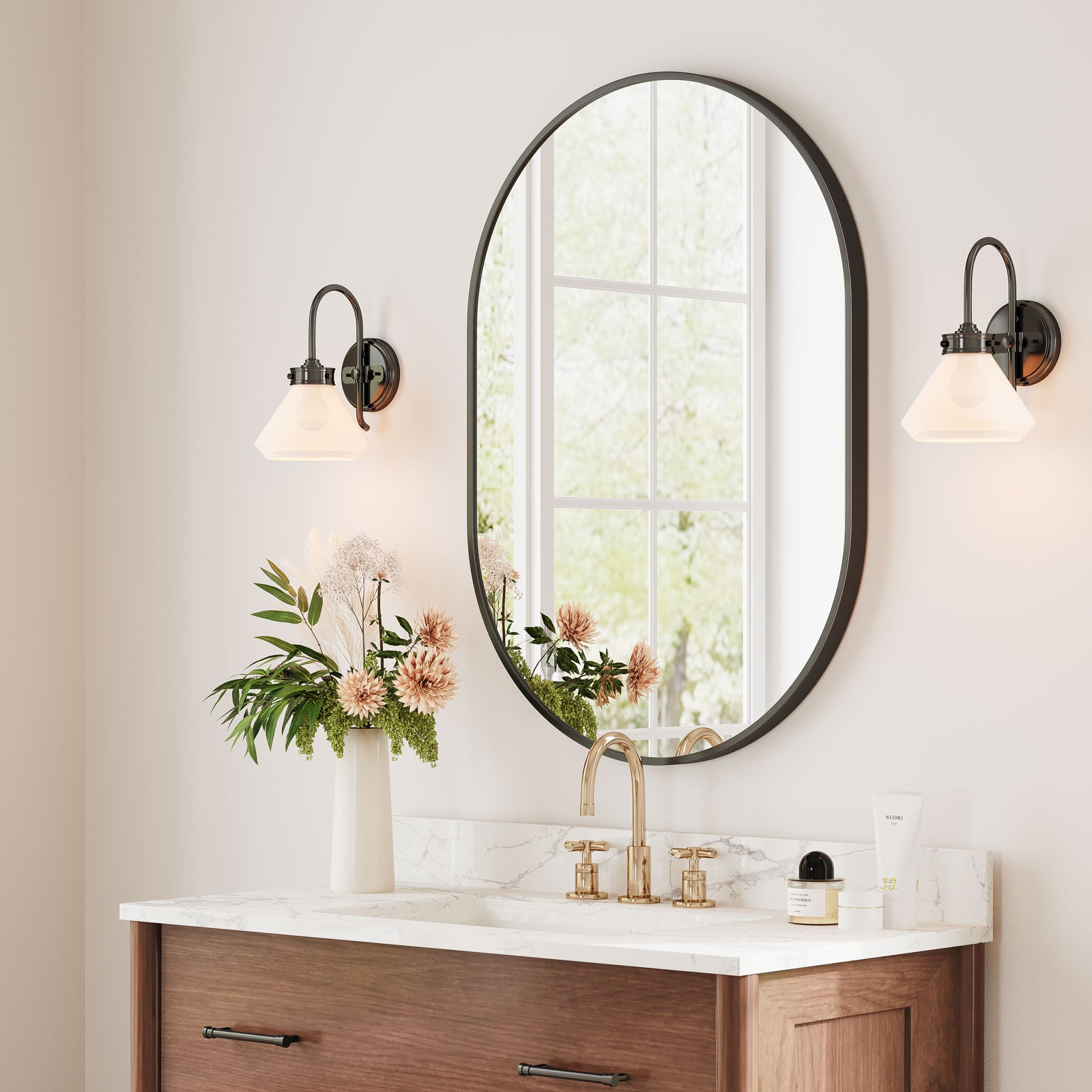 Oval Mirror 70 x 50cm Wall Mounted Bathroom Mirror Horizontal or Vertical Hanging Wall Mirror Living Room Bedroom Entryway