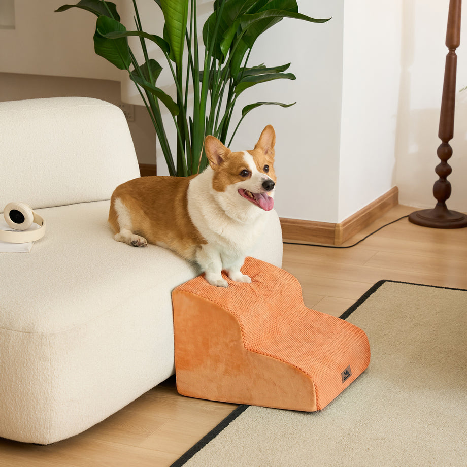 Dripex Curved Dog Stairs for Beds Couches, 2/3-Step Dog Steps with Durable Non-Slip Fabric Cover, Dog Slope Stairs for Small Dogs, Cats or Pets Friendly