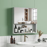 Dripex Double Door Bathroom Mirror Cabinet, Wall Mounted Storage Cupboard with Mirror, Wall Cabinet with Open Compartment Adjustable Shelf, White (60 x 60 x 12 cm)
