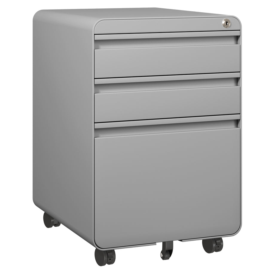 Dripex 3 Drawer Lockable Filing Cabinet, Metal Mobile File Cabinet on Wheels, Under Desk Office Storage for A4, Letter & Legal Files, Anti-Tilt, Pre-Assembled Body