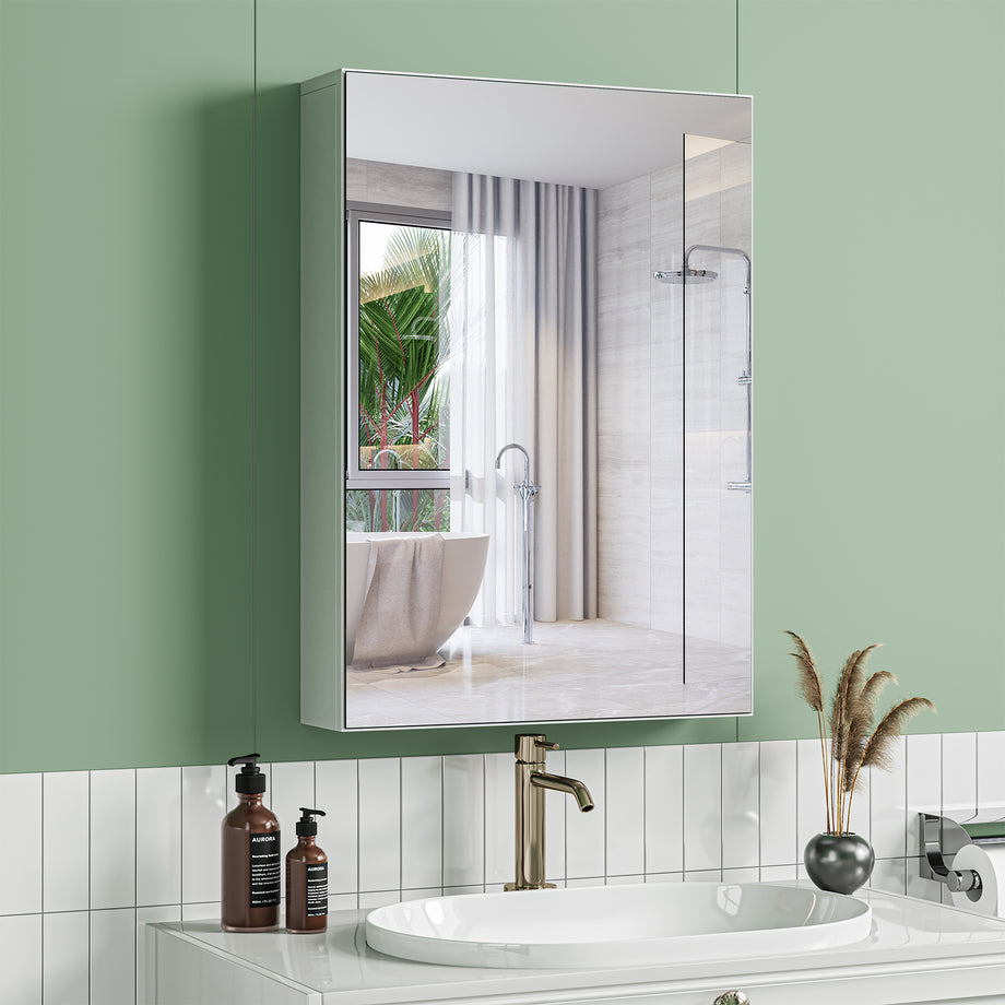 Dripex Single Door Bathroom Mirror Cabinet, Wall Mounted Storage Cupboard with Mirror, Cabinet with Adjustable Shelf
