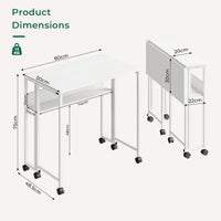 Dripex 80 x 50cm Folding Desk with Storage Shelf & Wheels, Mobile Foldable Desk for Home Office, Space Saving Multipurpose Table for Small Space, Easy Assembly