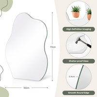 Dripex Irregular Wall Mirror, 65 x 50cm/ 70 x 50cm Frameless Bathroom Mirror Wall Mounted with Pre-Fitted Hanging Holes & Fixing Kit - Wall Mounted Horizontally or Vertically