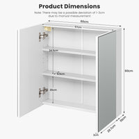 Dripex Double Door Bathroom Mirror Cabinet, Wall Mounted Storage Cupboard with Mirror, Wall Cabinet with Open Compartment Adjustable Shelf, White (60 x 60 x 12 cm)