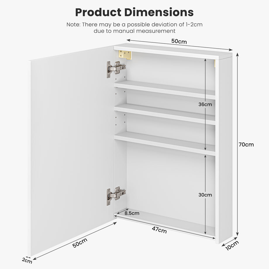 Dripex Single Door Bathroom Mirror Cabinet, Wall Mounted Storage Cupboard with Mirror, Cabinet with Adjustable Shelf