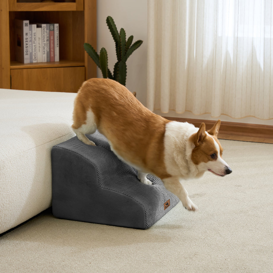 Dripex Curved Dog Stairs for Beds Couches, 2/3-Step Dog Steps with Durable Non-Slip Fabric Cover, Dog Slope Stairs for Small Dogs, Cats or Pets Friendly