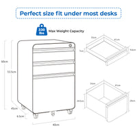 Dripex 3 Drawer Lockable Filing Cabinet, Metal Mobile File Cabinet on Wheels, Under Desk Office Storage for A4, Letter & Legal Files, Anti-Tilt, Pre-Assembled Body