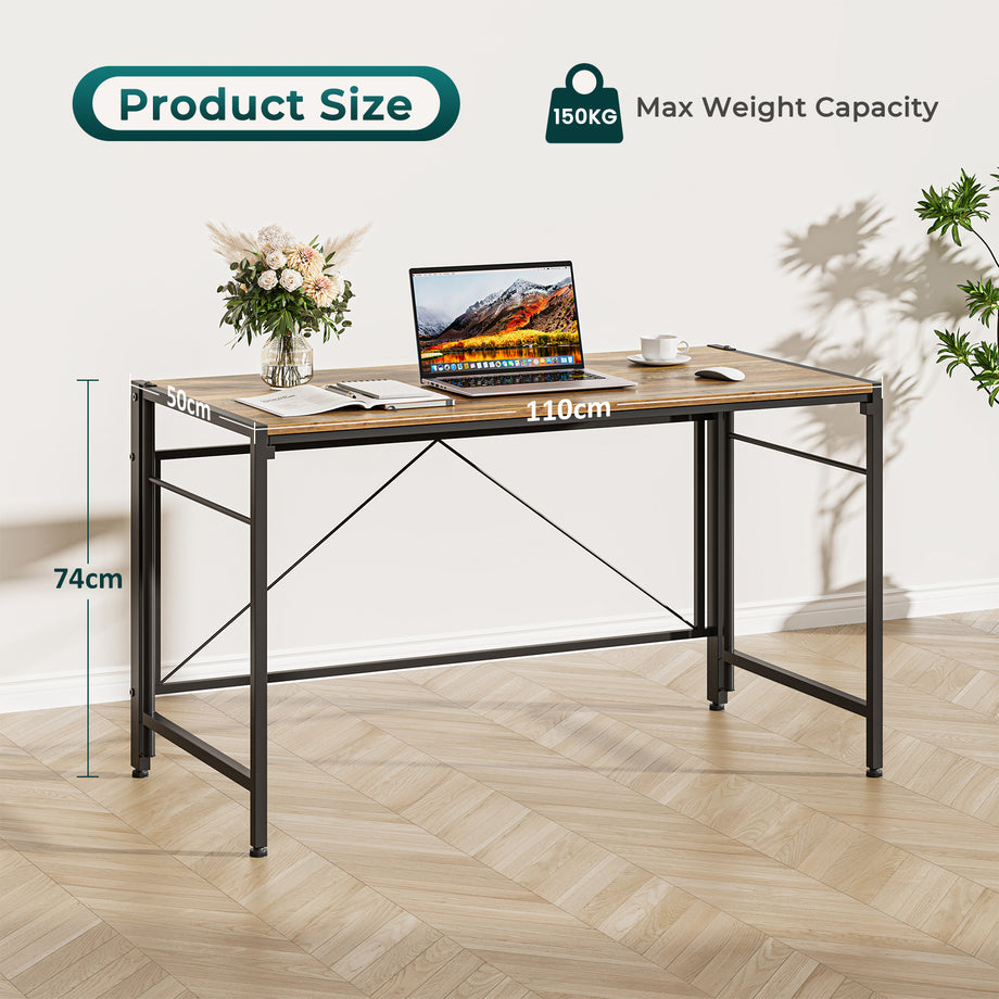 Dripex 110 x 50cm Folding Desk Foldable Computer Desk, Space-Saving Writing Table with Metal Frame, Home Office Workstation for Study, Bedroom and Gaming, Easy Assembly
