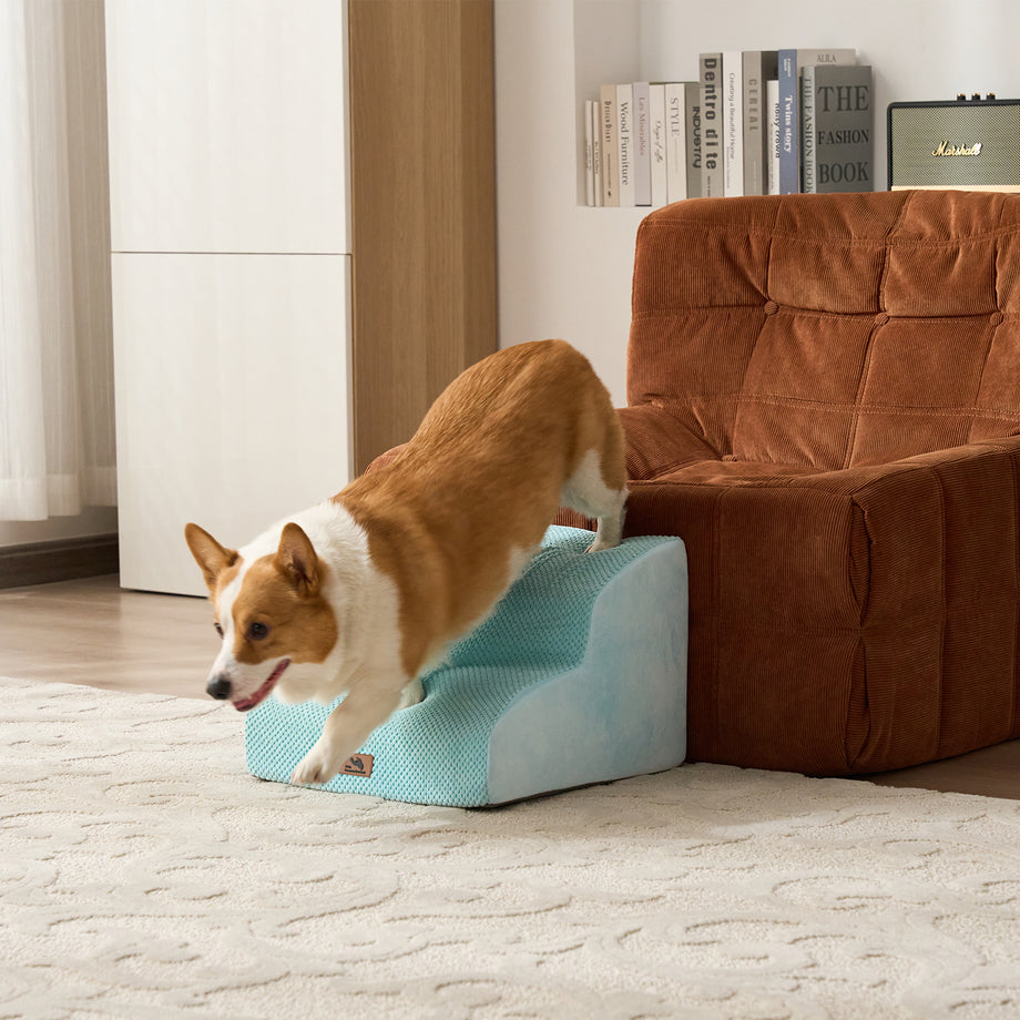 Dripex Curved Dog Stairs for Beds Couches, 2/3-Step Dog Steps with Durable Non-Slip Fabric Cover, Dog Slope Stairs for Small Dogs, Cats or Pets Friendly