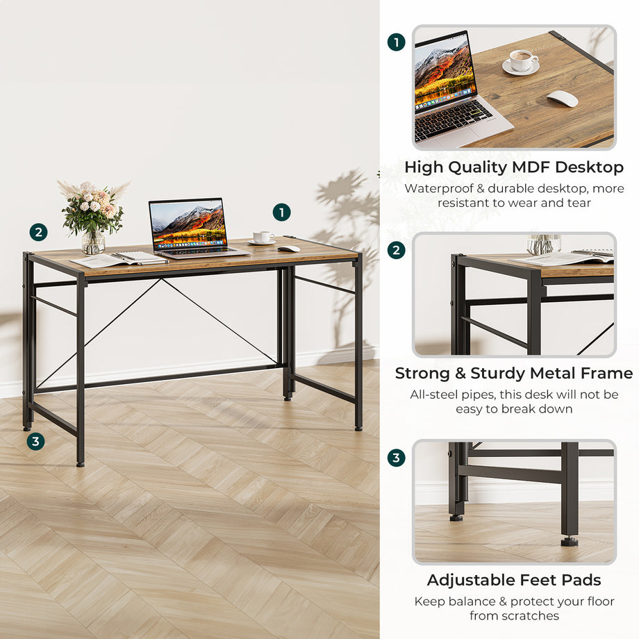 Dripex 110 x 50cm Folding Desk Foldable Computer Desk, Space-Saving Writing Table with Metal Frame, Home Office Workstation for Study, Bedroom and Gaming, Easy Assembly