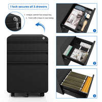 Dripex 3 Drawer Lockable Filing Cabinet, Metal Mobile File Cabinet on Wheels, Under Desk Office Storage for A4, Letter & Legal Files, Anti-Tilt, Pre-Assembled Body