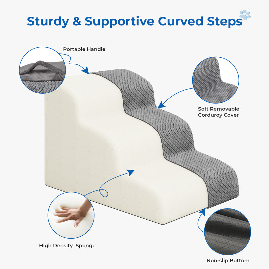 Dripex Curved Dog Stairs for Beds Couches, 2/3-Step Dog Steps with Durable Non-Slip Fabric Cover, Dog Slope Stairs for Small Dogs, Cats or Pets Friendly