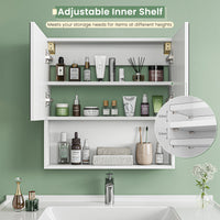 Dripex Double Door Bathroom Mirror Cabinet, Wall Mounted Storage Cupboard with Mirror, Wall Cabinet with Open Compartment Adjustable Shelf, White (60 x 60 x 12 cm)