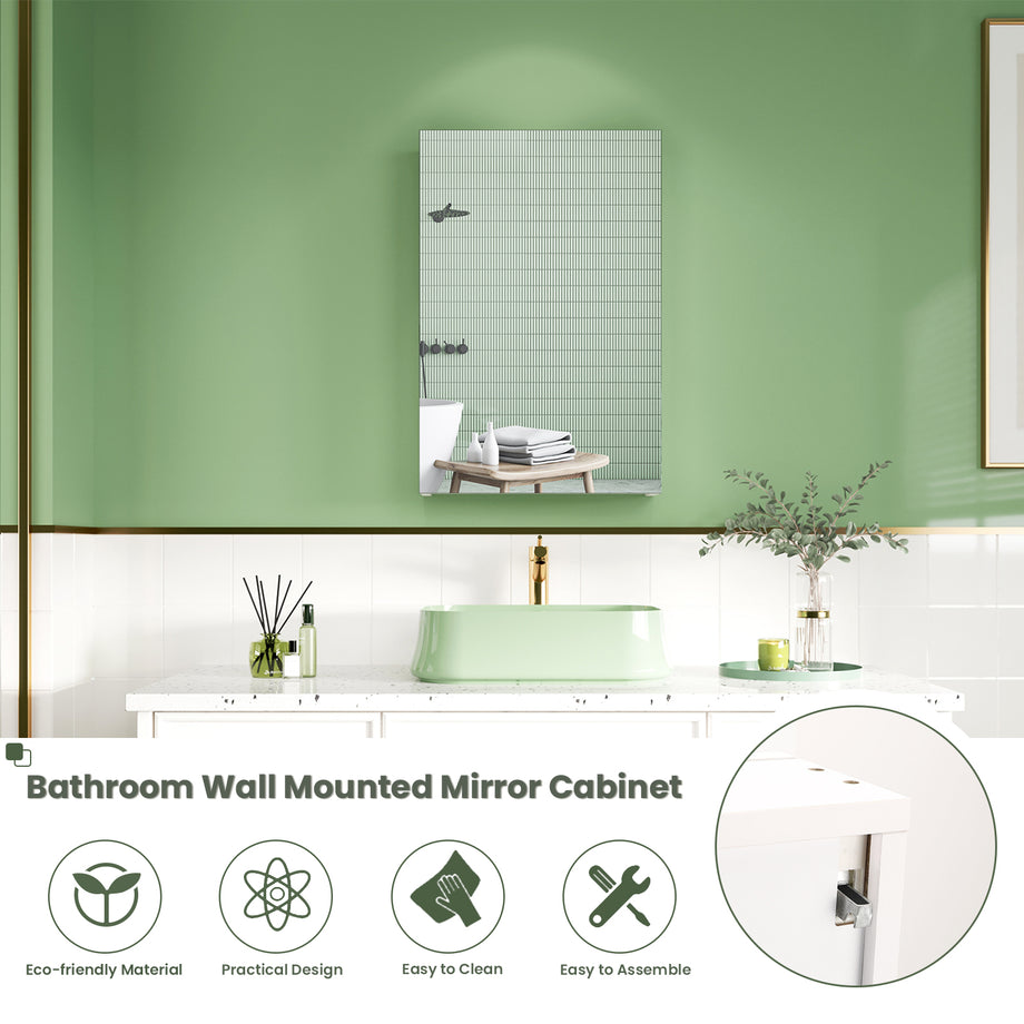 Dripex Single Door Bathroom Mirror Cabinet, Wall Mounted Storage Cupboard with Mirror, Cabinet with Adjustable Shelf